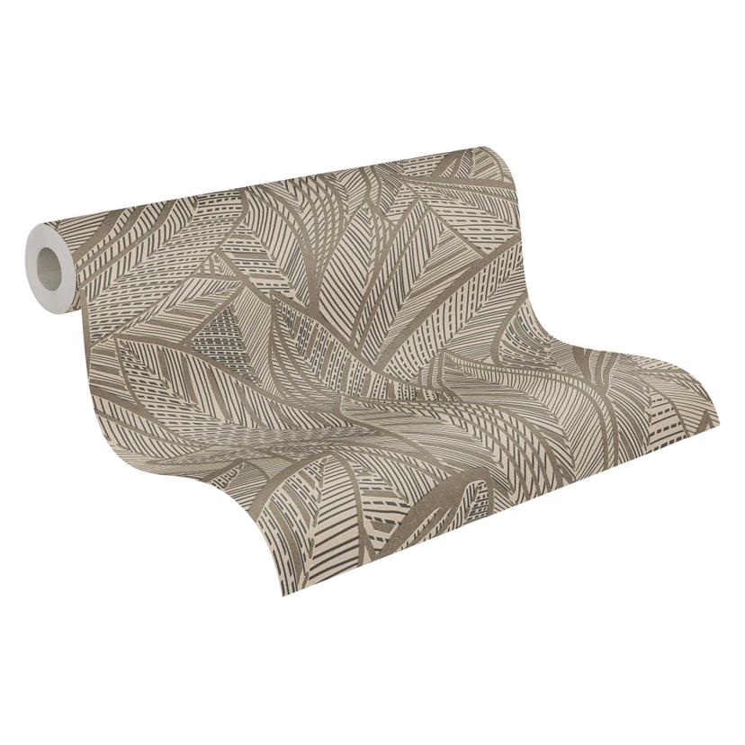 Djungel tapet med bladmönster beige brun - exotisk Icke-vävd tapet modern & elegant