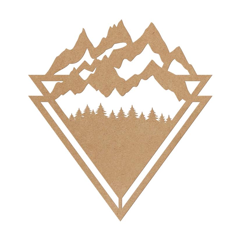 Decoración en madera Line-Art - Paisaje: Montañas con bosque - MDF naturaleza