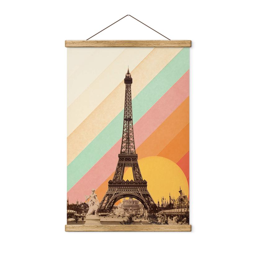 Póster de tela Bodart - Torre Eiffel retro con arco iris