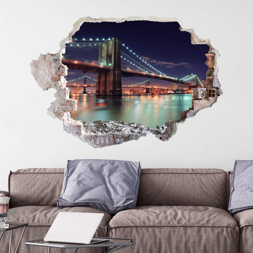 Sticker mural 3D Pont de Manhattan de nuit 2