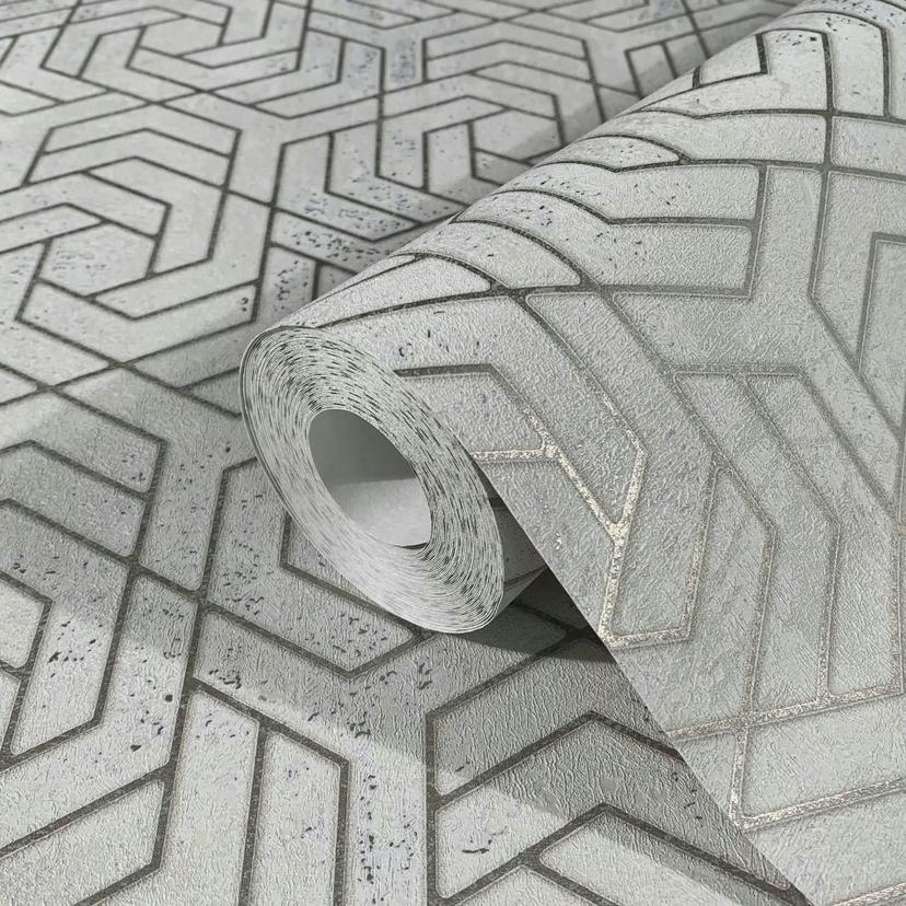 3D-look grå grafisk non-woven tapet