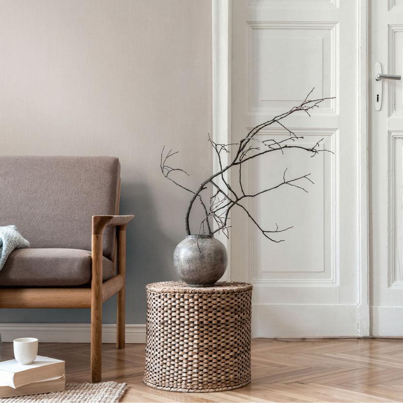 Unit tapet med hørstruktur beige - almindeligt mat moderne stof tapet