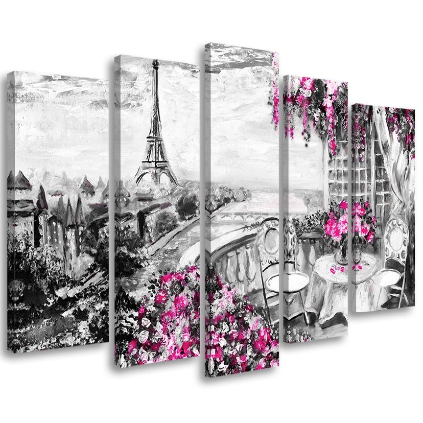 Lærred print 5 dele, Paris Tower view pastel