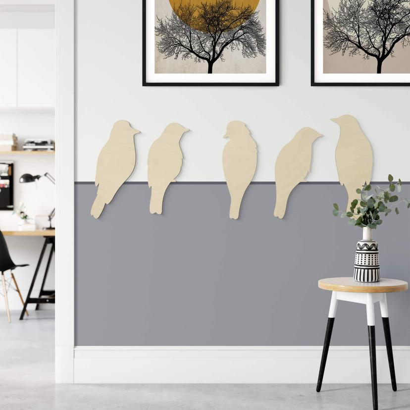 Decoración en madera de álamo - familia de pájaros (5 piezas)