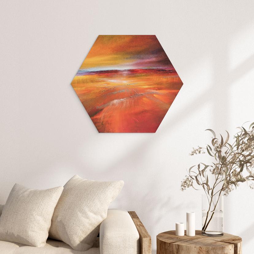 Hexagon Wandbild Herbstlandschaft im Abendlicht - Schmucker - Alu-Dibond