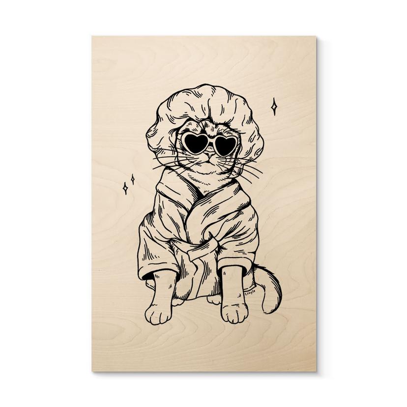 Cuadro de madera Gato relajado con gafas de corazón - Royle