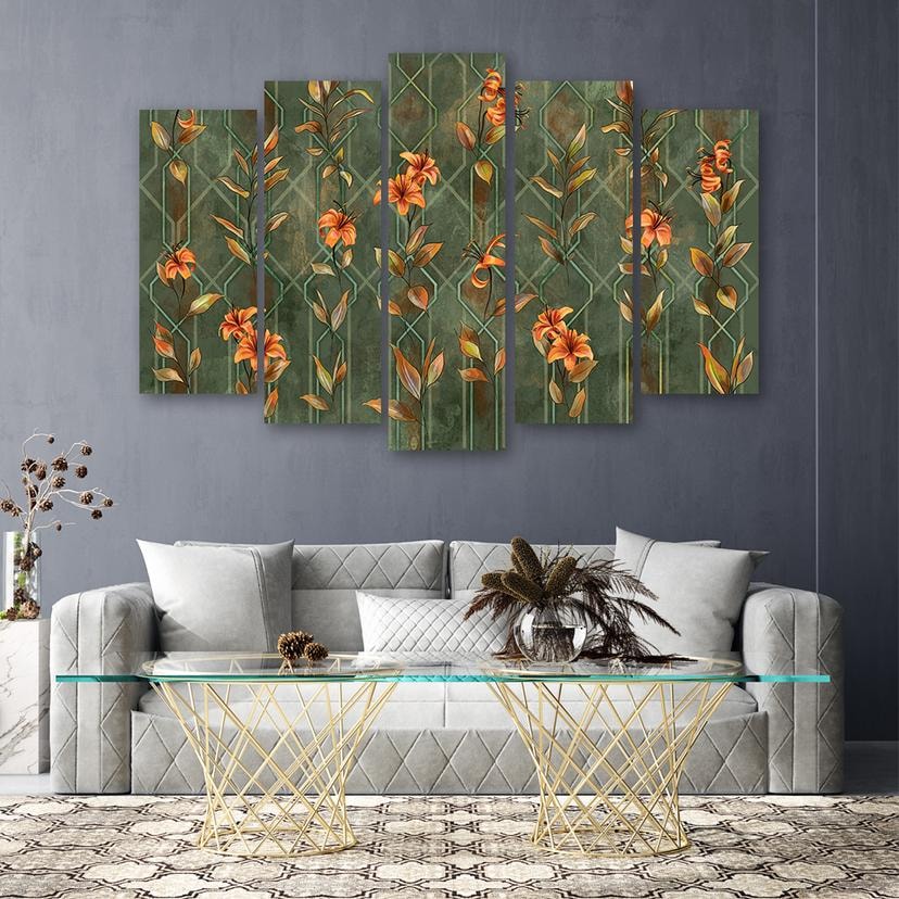 Stampa su tela 5 pezzi Fiore giallo Lilia