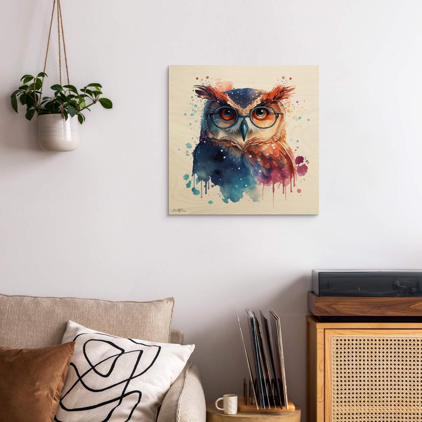 Stampa su legno Heine - Intelligent Owl