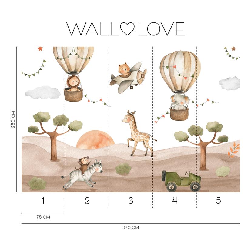 Safari Kids Animals Beige Green 3,75 x 2,50 m - Fotomurale per bambini