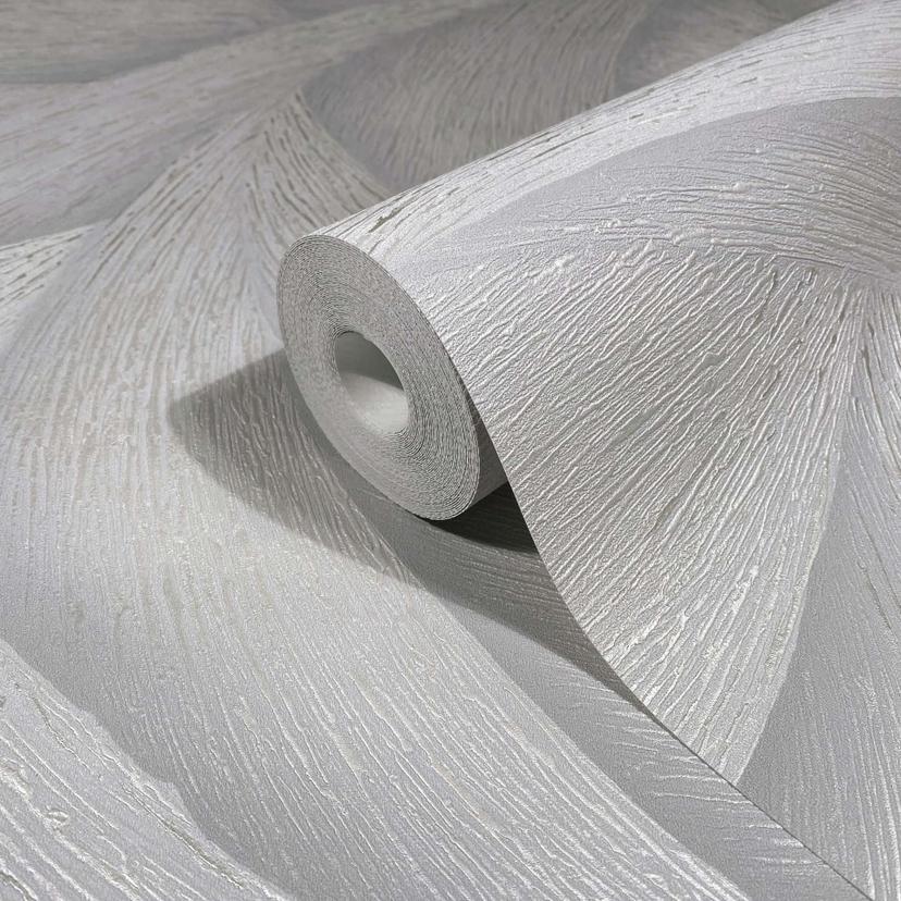 Non-woven tapet i grått 3D-look vågor grafisk modern