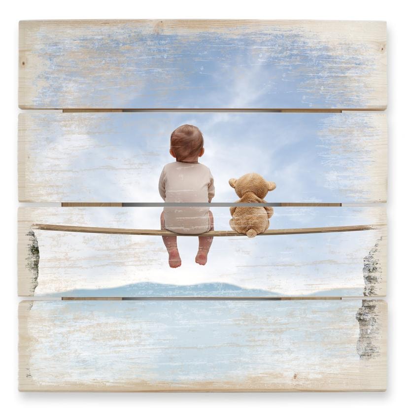 Baby og bamse - Træ print