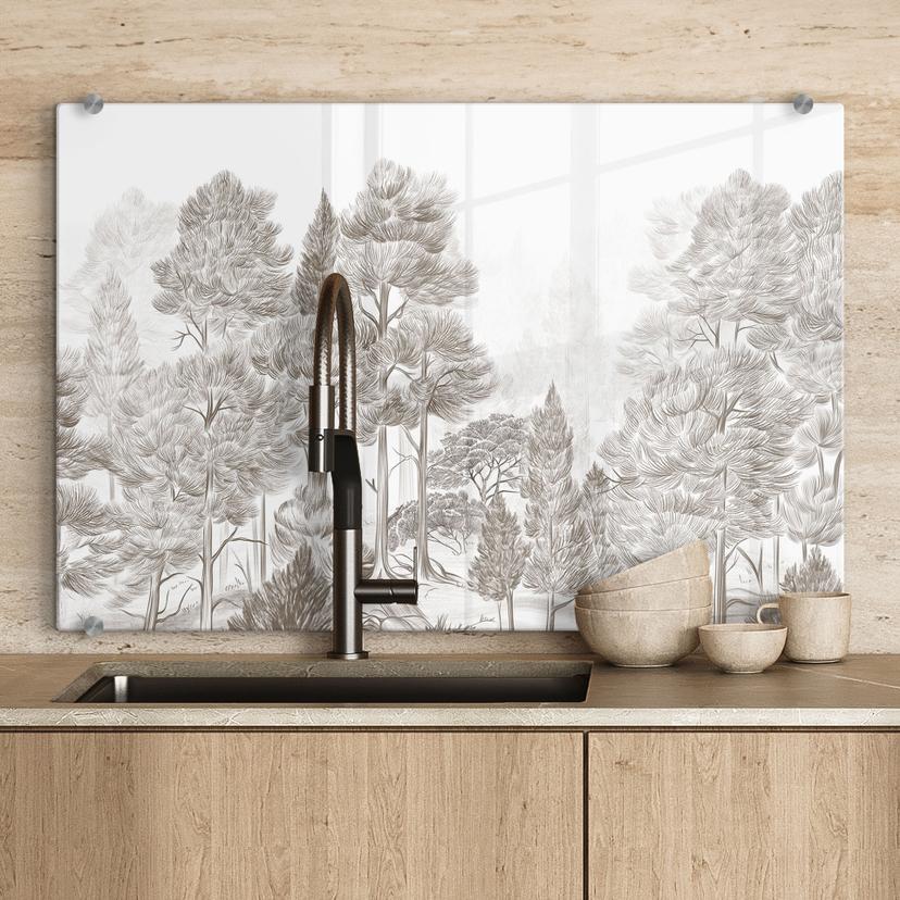 Spatscherm bos met boslandschap in beige - Ms Tiff