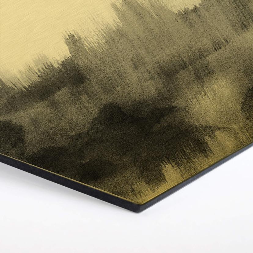 Hexagon - Alu-Dibond Goldeffekt Nouveauprints - Watercolour Brush Strokes (schwarz)