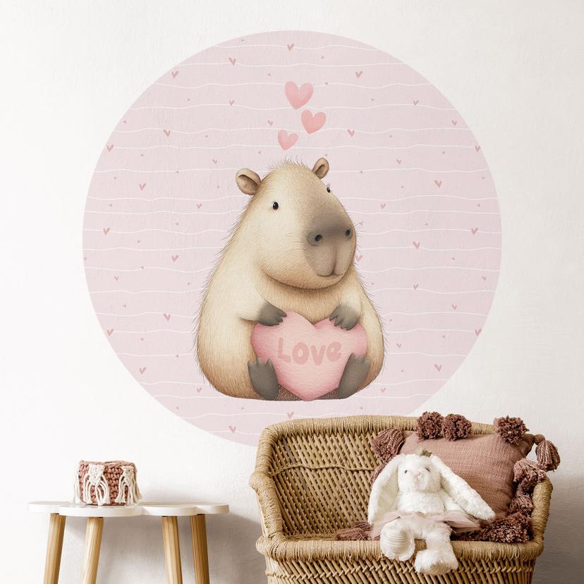 Capybara Wallsticker med kærlighedshjerte - Rund
