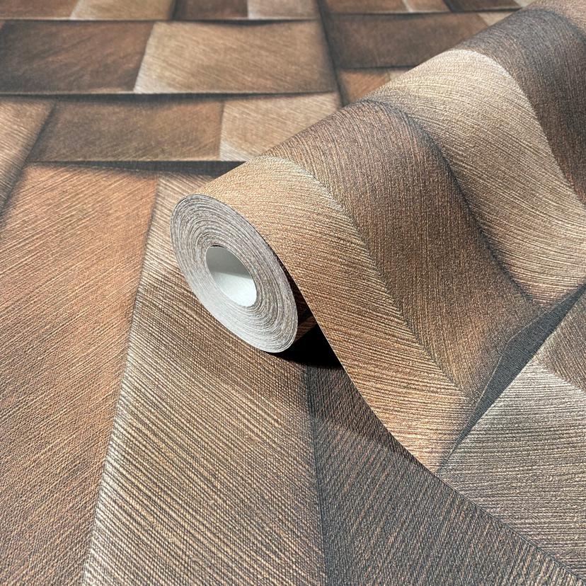 Vliestapete mit Holzmotiv geometrisch braun 3D-Optik