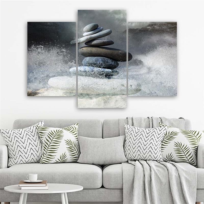 Stampa su tela 3 pezzi Pietre Zen Onde del mare
