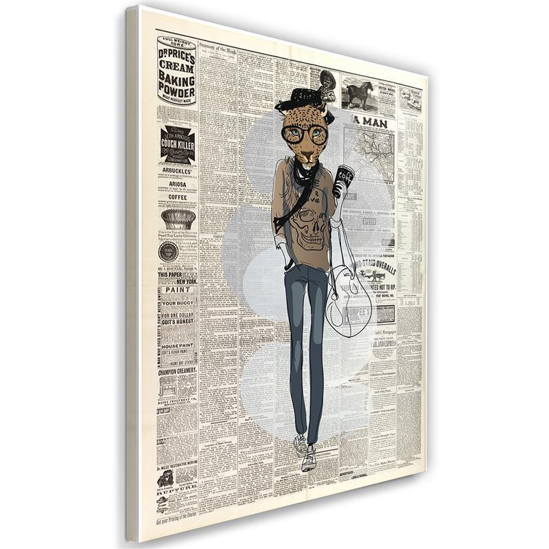 Tableau sur toile, Léopard hipster - article de journal