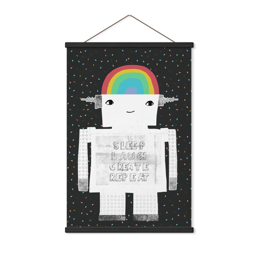 Tekstil plakat regnbuerobot Sleep Laugh Create - Treechild