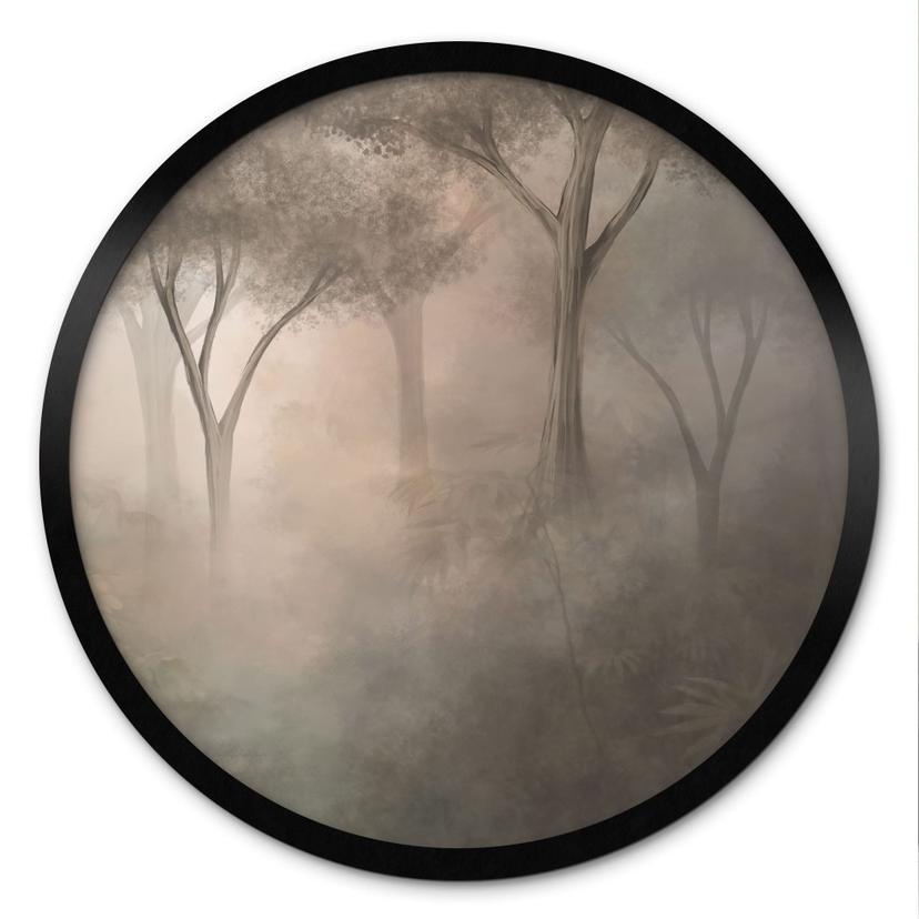 Poster Bosmagie in de ochtendnevel Beige - Ms Tiff - Rond