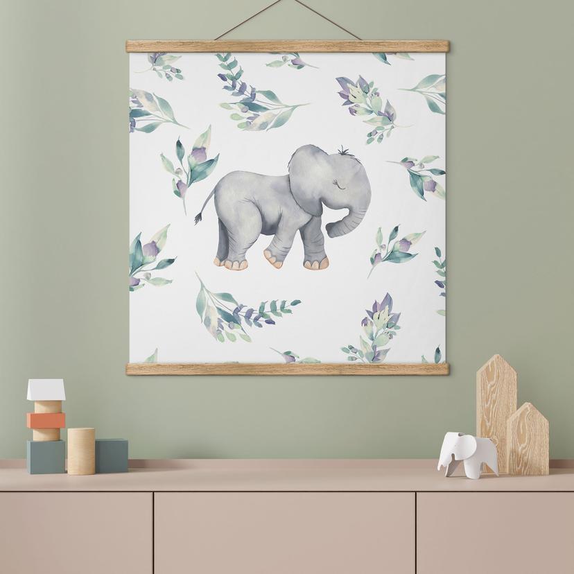 Stampe su tessuto Carino l'elefantino tra i rami boho - UN Designs - Quadrato