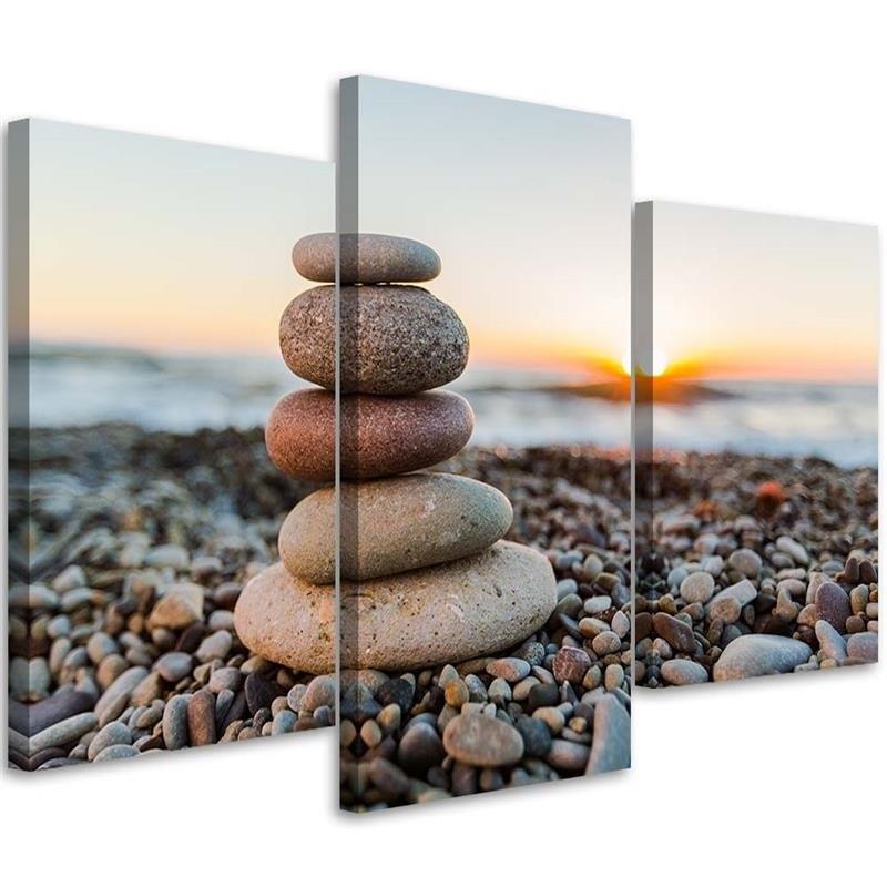 3-delt lærredstryk Stone Sea Beach Zen