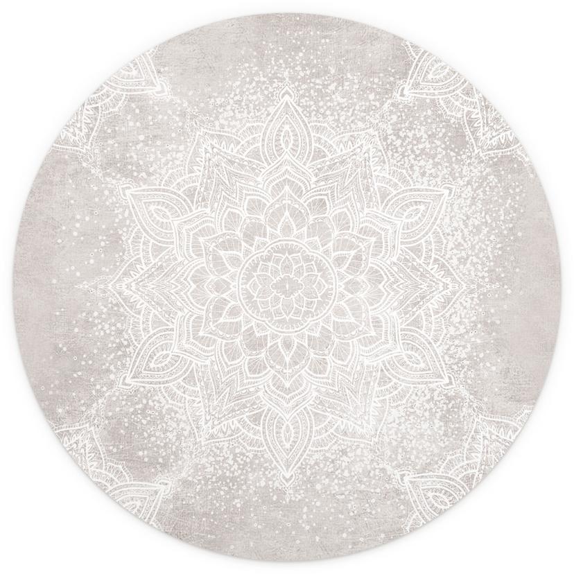 Mjuk mandala på gråbeige Fototapet - Bloomery Decor - Rund - Självhäftande/icke-vävd