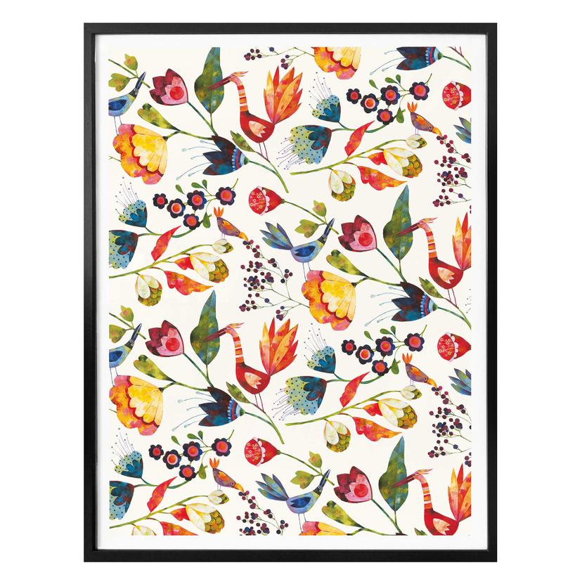 Póster Blanz - Flores y pájaros