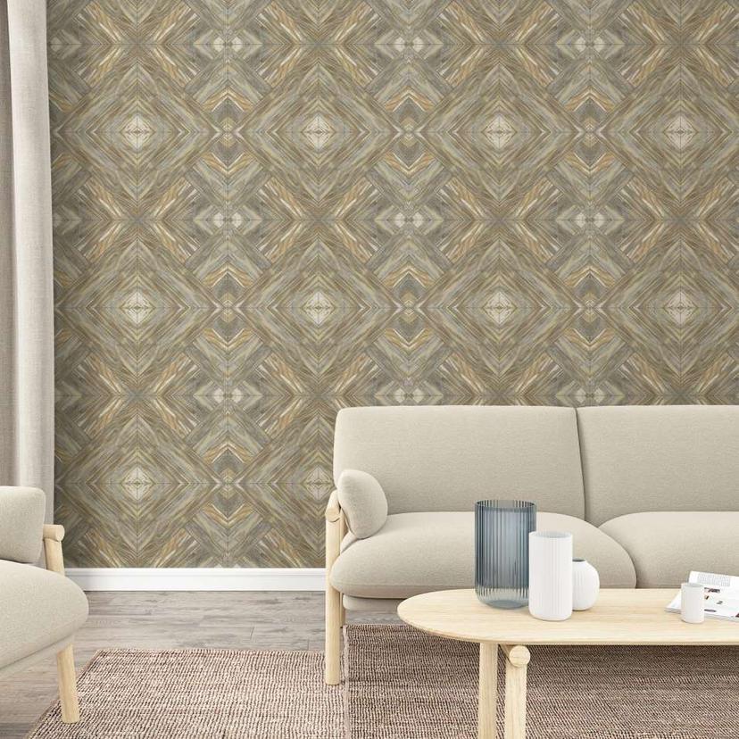 Papier peint à motif d'illustration beige, graphique 2,70 x 1,59 m