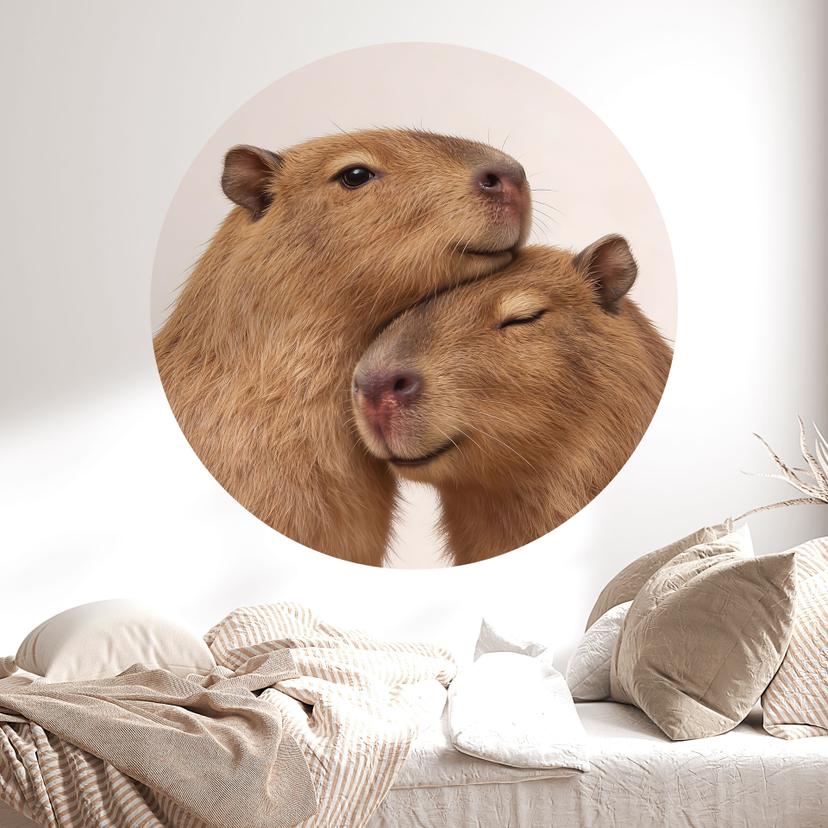 Nuttet capybara-par Wallsticker - Rund