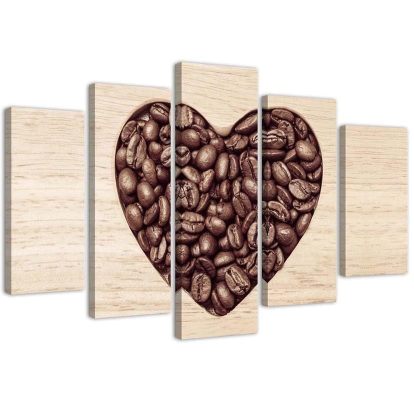 Tableau sur toile 5 pièces, coeur de café