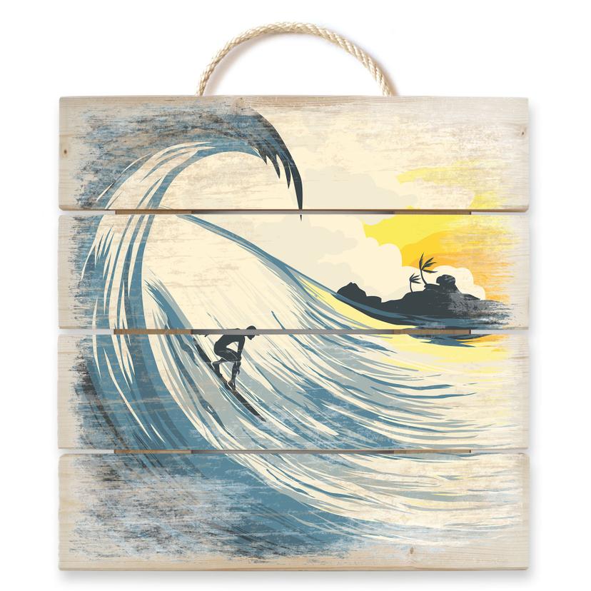 Stampa su legno - Onda presso un'isola tropicale