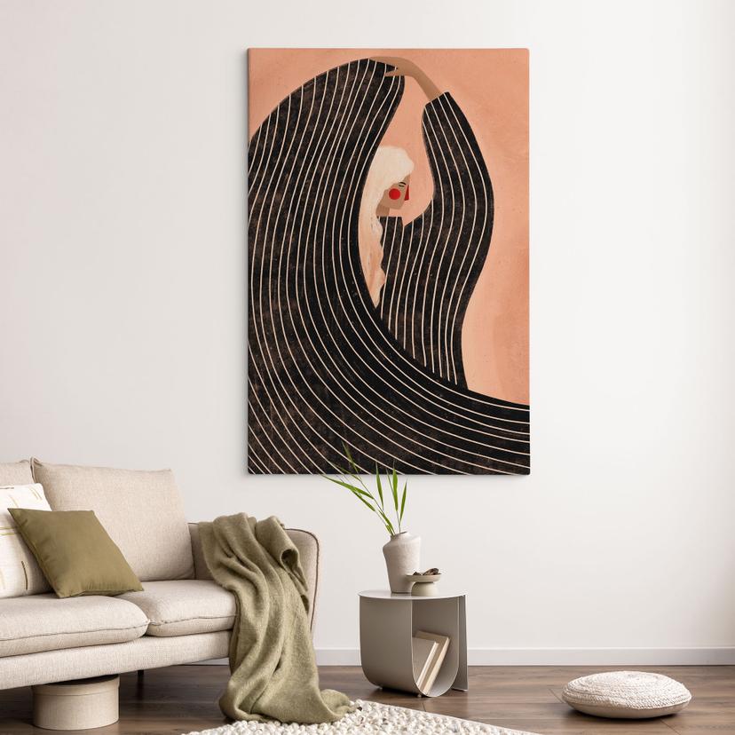 Canvas schilderij vrouw met zwart gestreepte jurk - Müller