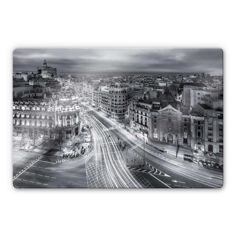 Glasschilderij Javier - Madrid bij Nacht