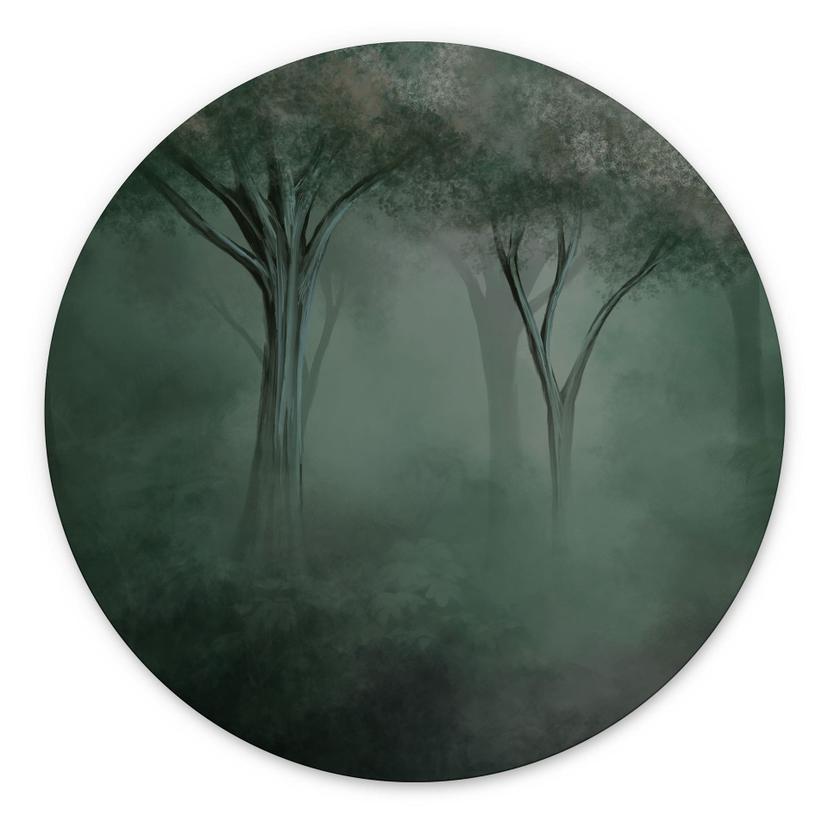 Wanddecoratie Bosmagie in de ochtendnevel groen - Ms Tiff - Alu-Dibond Rond