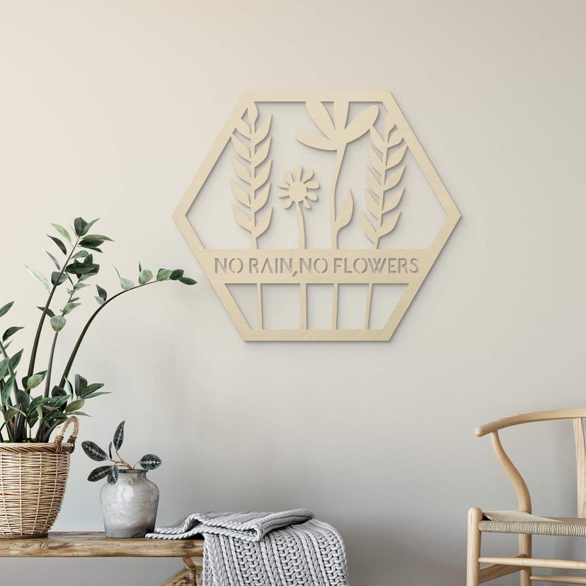 Decoración en madera álamo - Flores en hexágono - No Rain No Flowers
