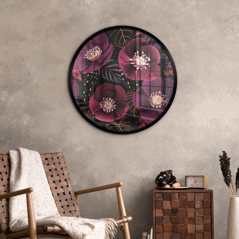 Blommor Poster Blomsterprakt i lila toner - Illustration av anis - Rund