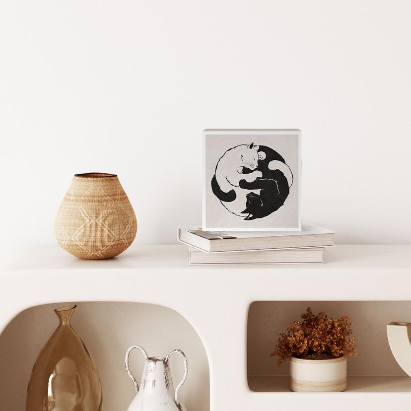 Blocco di decorazione in legno Gatti Ying & Yang - Tunaboylu