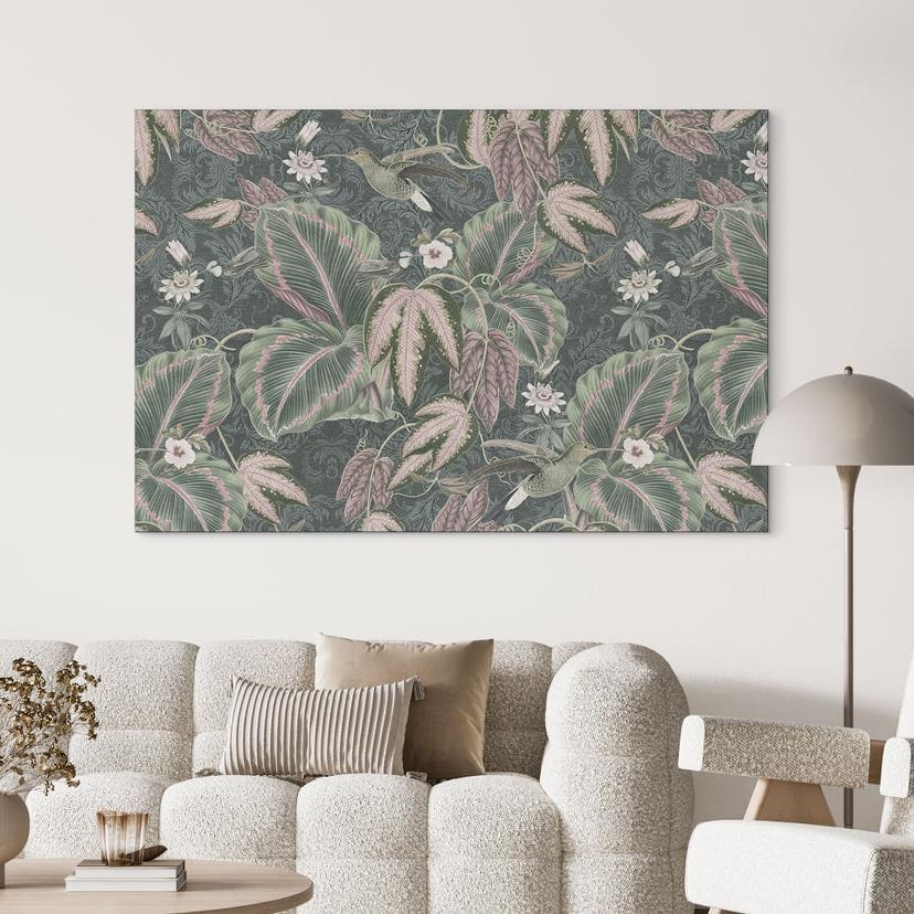 Stampe per pareti con colibrì in una foresta tropicale - Bloomery Decor - Alluminio dibond