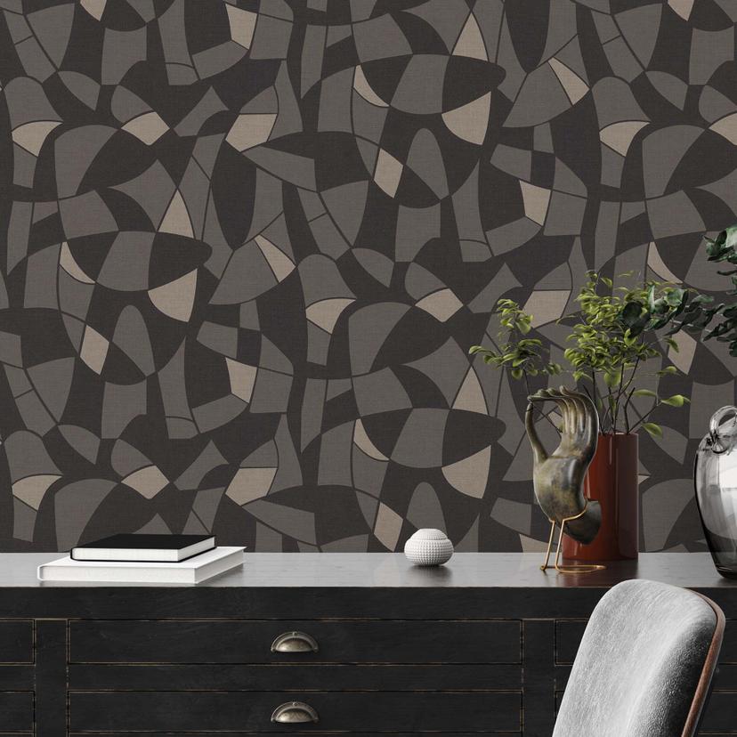 Papel pintado diseño vintage negro beige - Papel pintado tejido-no tejido para dormitorios