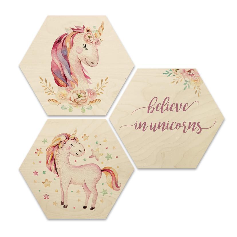 Hexagone - Bois placage bouleau - Kvilis - Believe in Unicorns set de 3