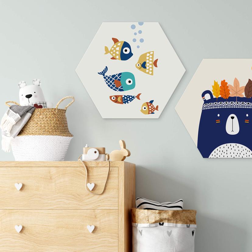 Hexagon Dibond Kubistika - Colorful Fish