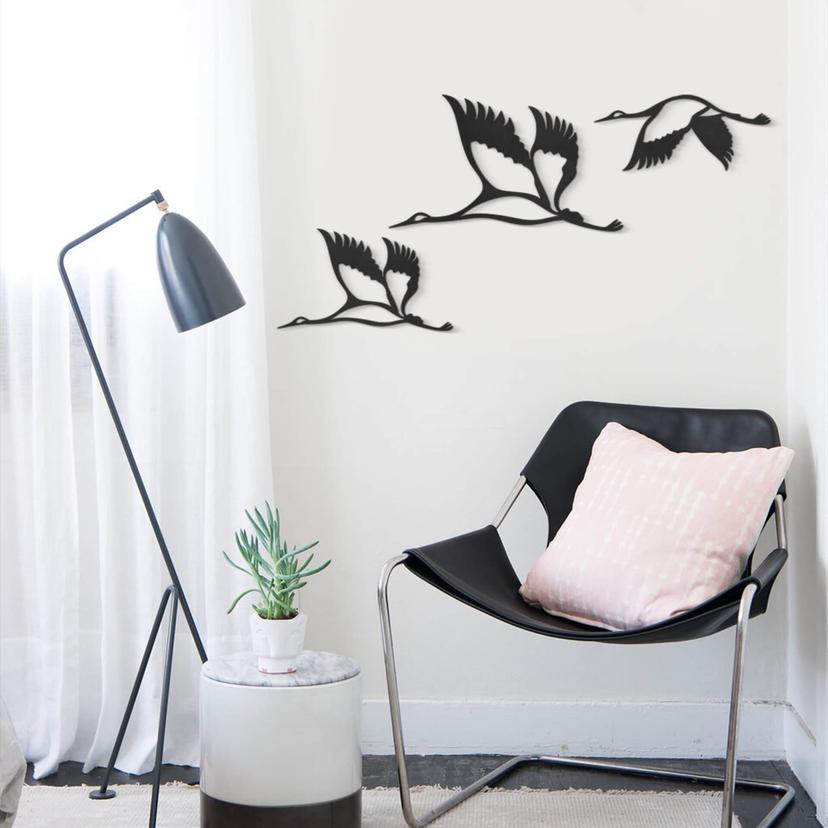 MDF - Decoración en madera grullas bandada de pájaros 02