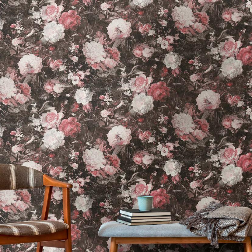A.S. Création non-woven tapet BOS - blomstret tapet rød, sort, pink, hvid, sort