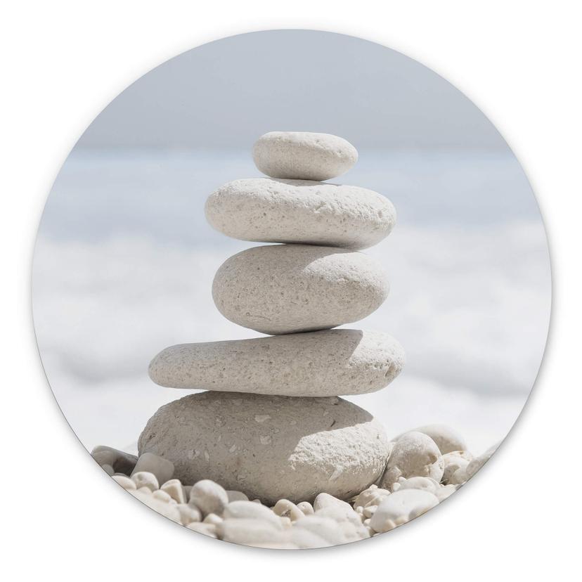 Tableau sur alu-Dibond rond Pierres au bord de la mer