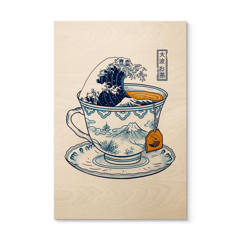 Holzbild Grosse Welle Tee im Hokusai-Stil - Trinidad
