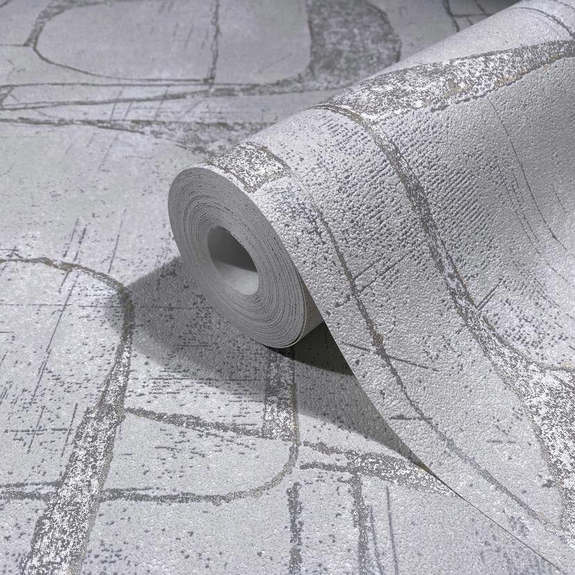Non-woven tapet i grått glansigt Geometriska former Grafisk modern