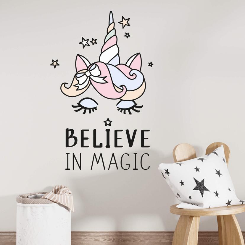Sticker mural Kvilis - Tête de licorne Believe in magic