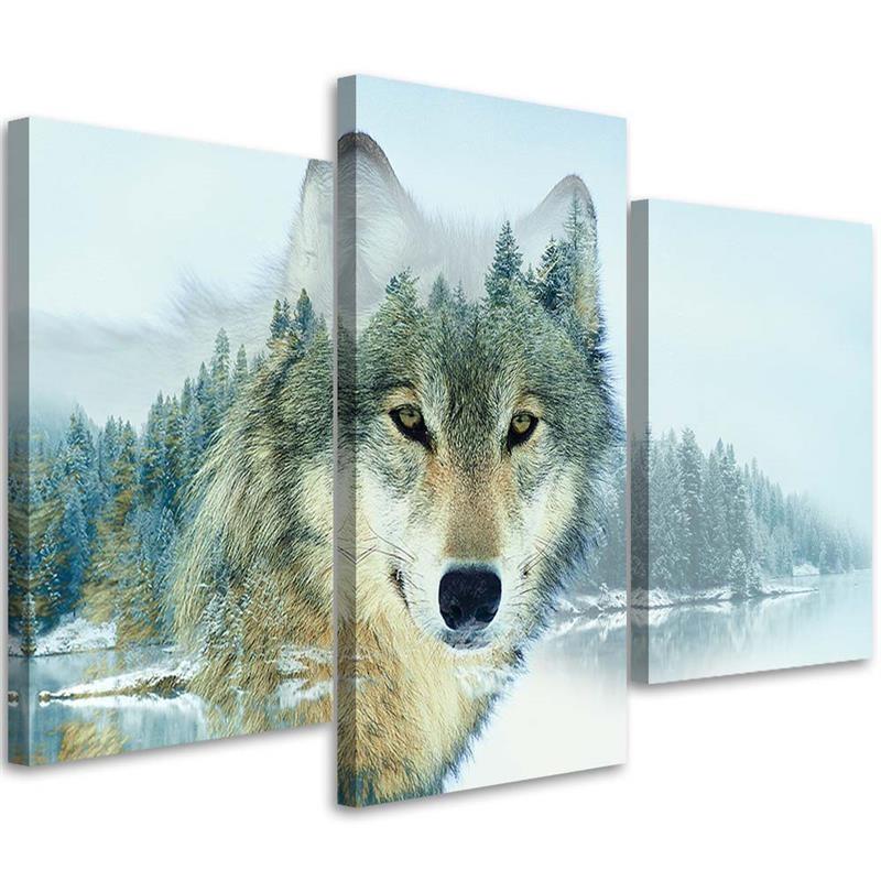 3 stykke lærredstryk, Wolf Forest Mountains Nature