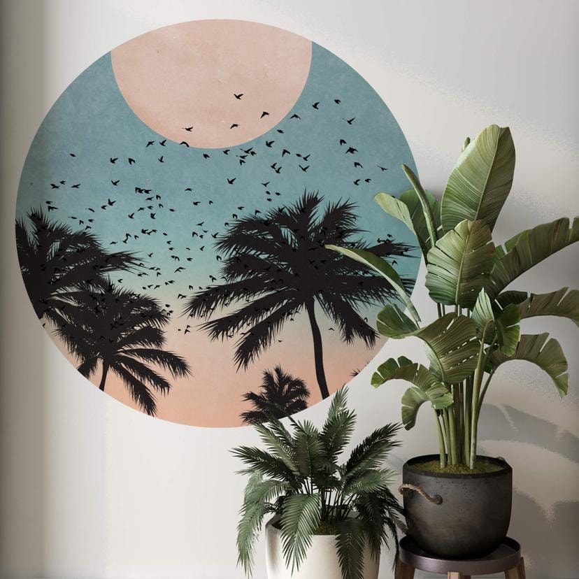 Sticker mural Kubistika - Coucher du soleil - Rond
