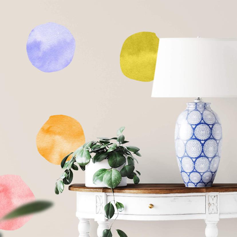 Wallsticker Sticker - Akvarel cirkler i farve - 102x130 cm - 30 dele
